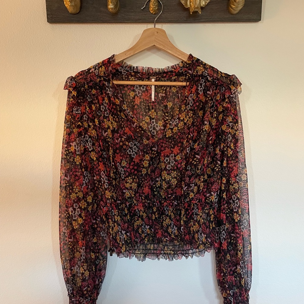 Free People Twyla Multicolor Floral Sheer Blouse